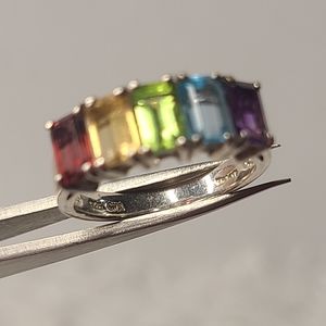 Multi Gemstone Sterling Silver Band Ring